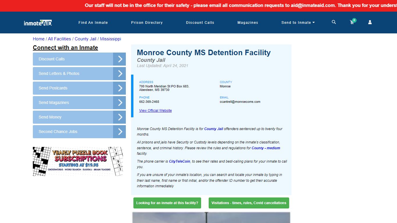 Monroe County MS Detention Facility - Inmate Locator ...