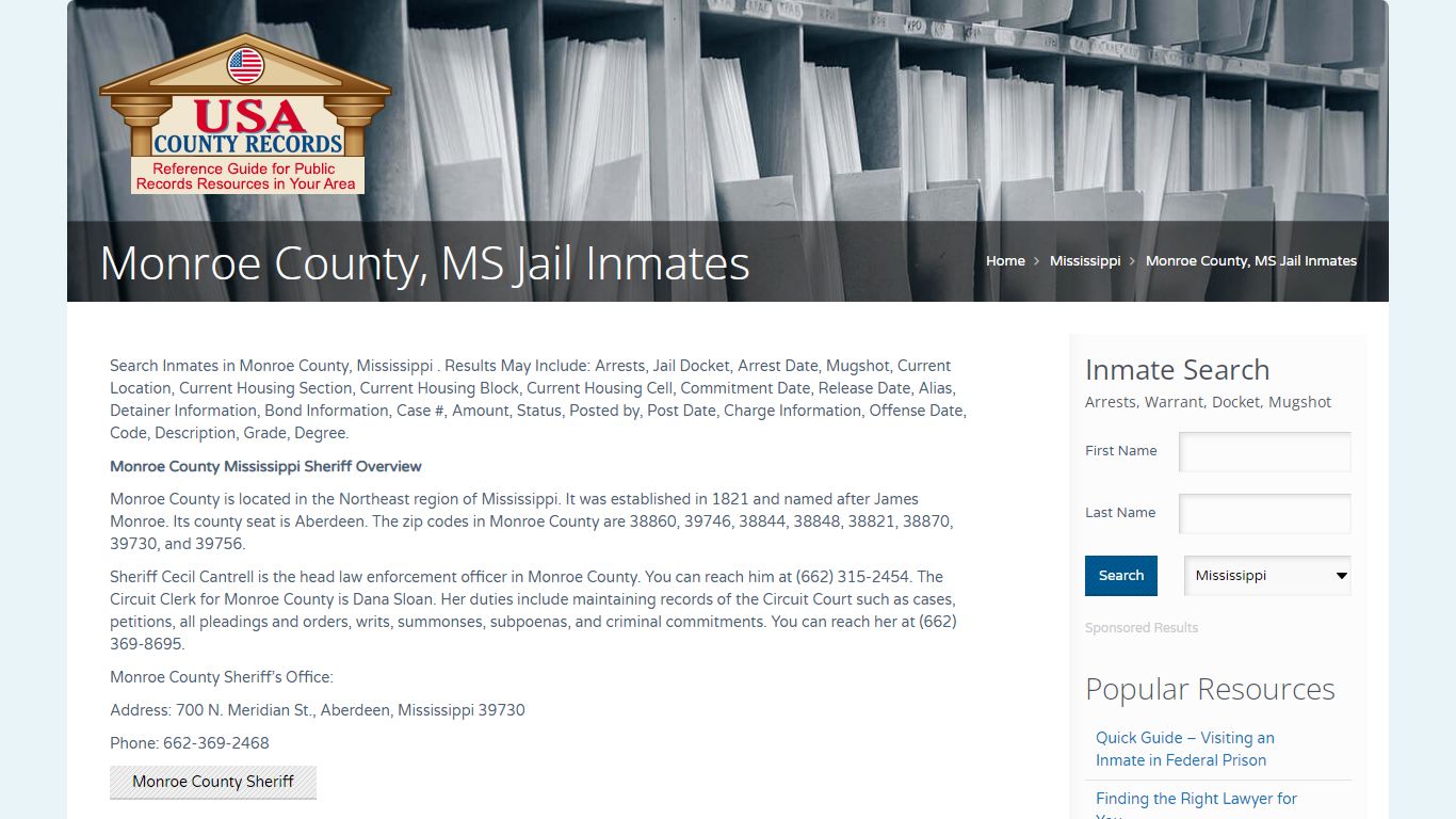 Monroe County, MS Jail Inmates | Name Search